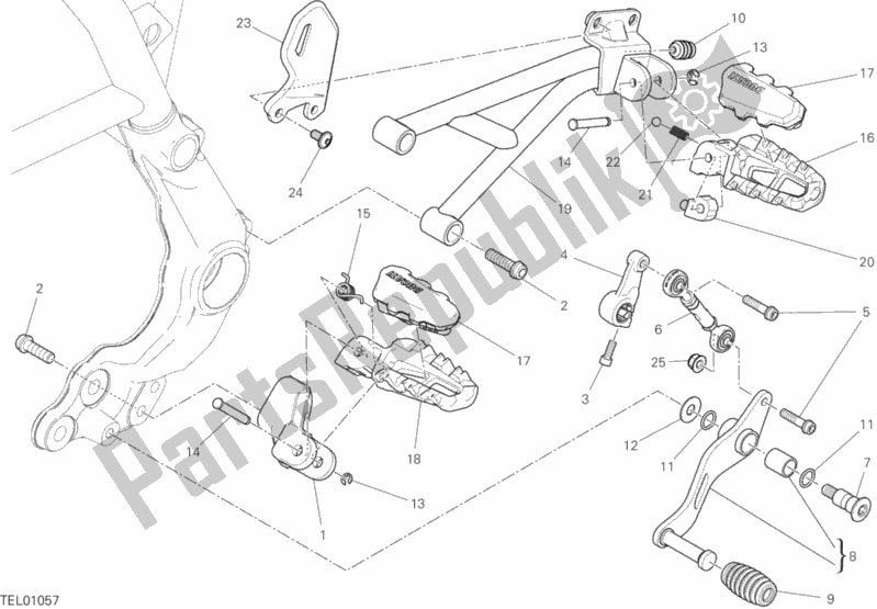 All parts for the Footrests, Left of the Ducati Scrambler Desert Sled Thailand 803 2018